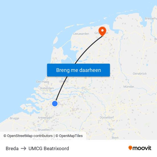 Breda to UMCG Beatrixoord map