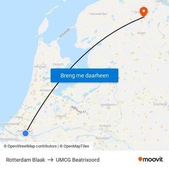 Rotterdam Blaak to UMCG Beatrixoord map