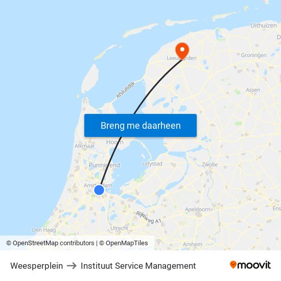 Weesperplein to Instituut Service Management map