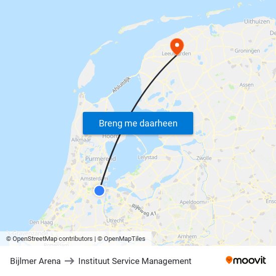 Bijlmer Arena to Instituut Service Management map