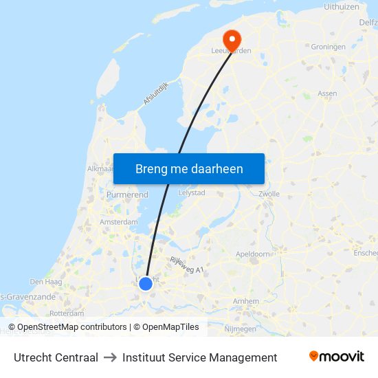 Utrecht Centraal to Instituut Service Management map