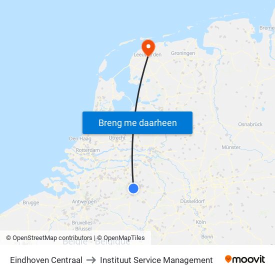 Eindhoven Centraal to Instituut Service Management map