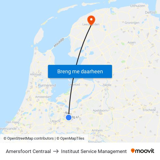 Amersfoort Centraal to Instituut Service Management map