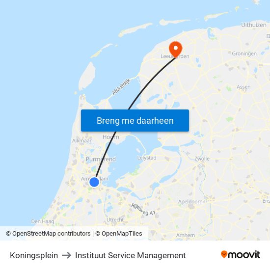 Koningsplein to Instituut Service Management map