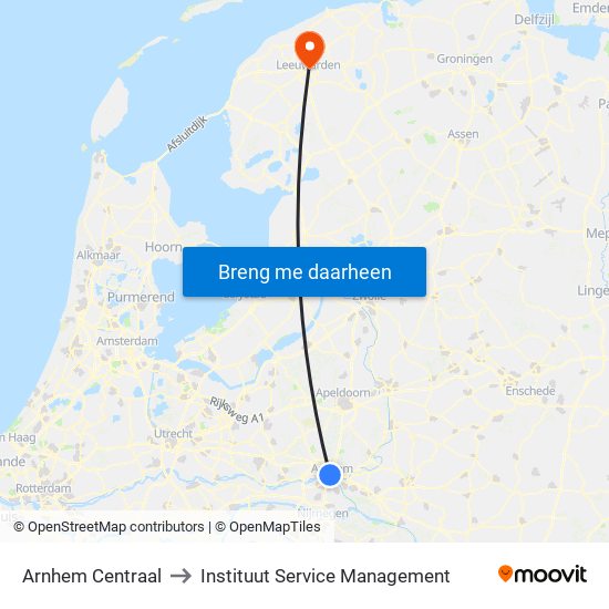 Arnhem Centraal to Instituut Service Management map