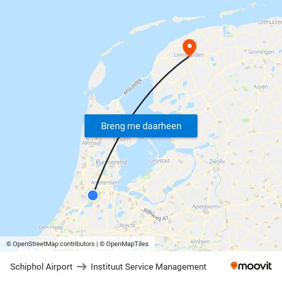 Schiphol Airport to Instituut Service Management map