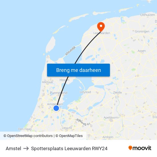 Amstel to Spottersplaats Leeuwarden RWY24 map