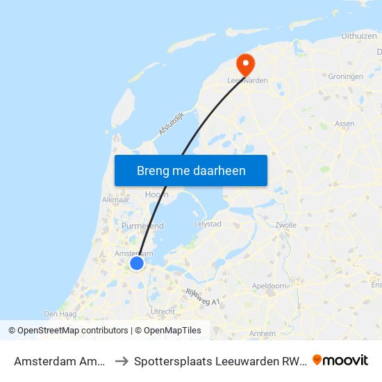 Amsterdam Amstel to Spottersplaats Leeuwarden RWY24 map