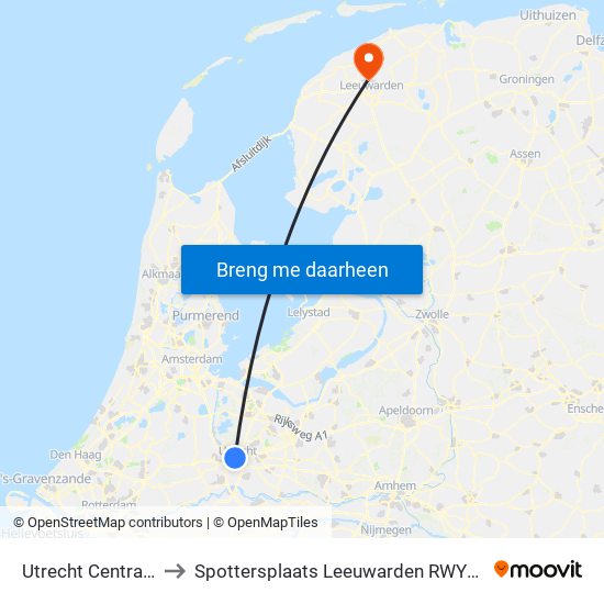 Utrecht Centraal to Spottersplaats Leeuwarden RWY24 map