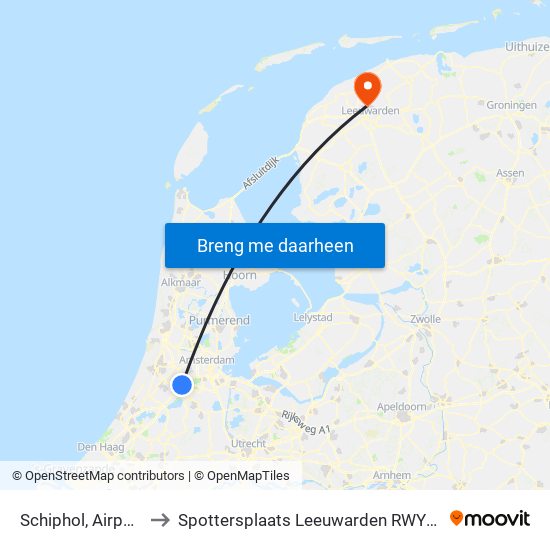 Schiphol, Airport to Spottersplaats Leeuwarden RWY24 map