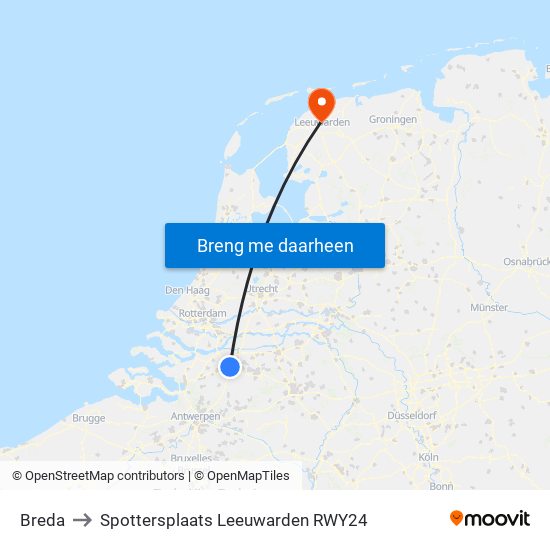 Breda to Spottersplaats Leeuwarden RWY24 map