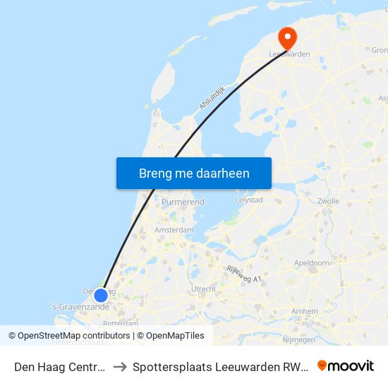 Den Haag Centraal to Spottersplaats Leeuwarden RWY24 map
