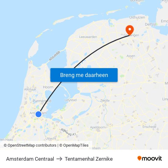 Amsterdam Centraal to Tentamenhal Zernike map