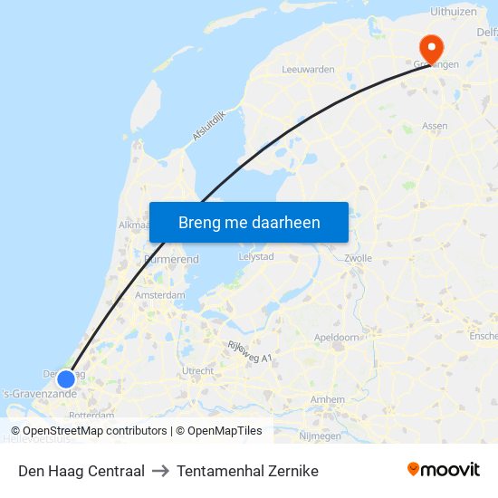 Den Haag Centraal to Tentamenhal Zernike map