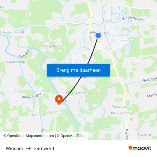 Winsum to Garnwerd map