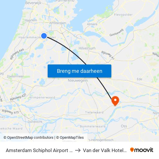 Amsterdam Schiphol Airport AMS to Van der Valk Hotel Tiel map