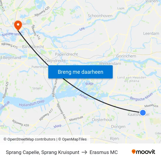 Sprang Capelle, Sprang Kruispunt to Erasmus MC map