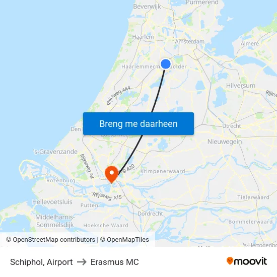 Schiphol, Airport to Erasmus MC map