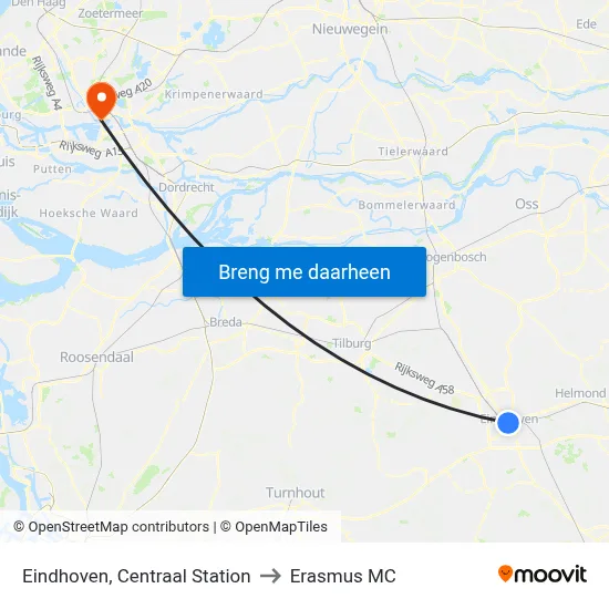 Eindhoven, Centraal Station to Erasmus MC map