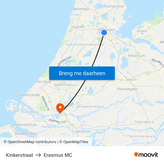 Kinkerstraat to Erasmus MC map