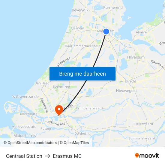 Centraal Station to Erasmus MC map