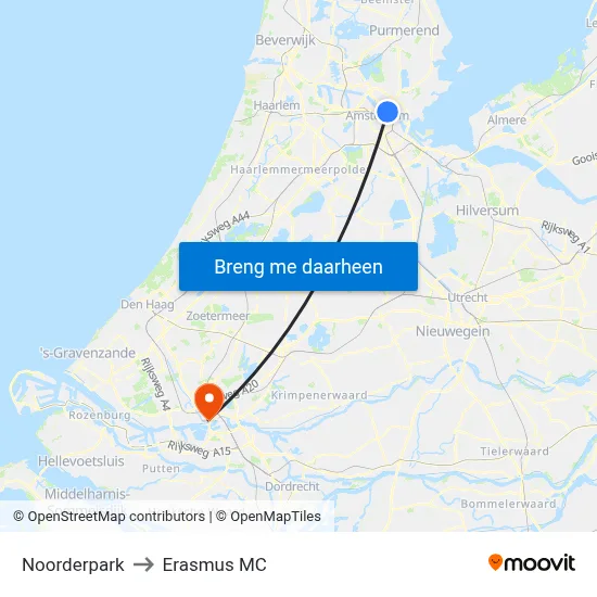 Noorderpark to Erasmus MC map
