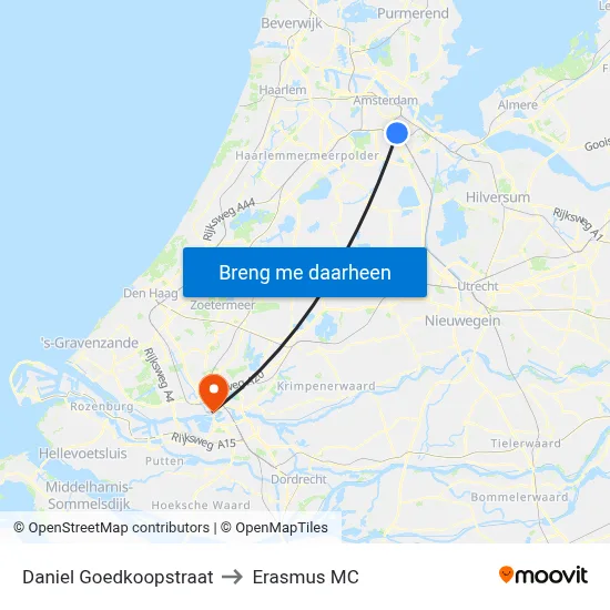 Daniel Goedkoopstraat to Erasmus MC map