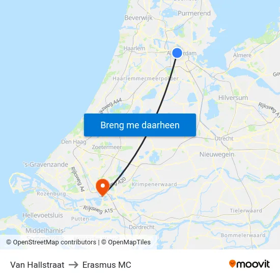 Van Hallstraat to Erasmus MC map