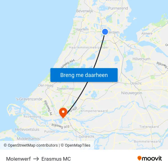Molenwerf to Erasmus MC map