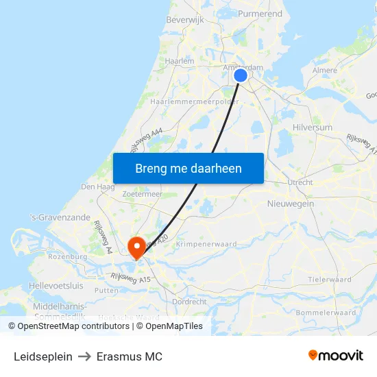 Leidseplein to Erasmus MC map