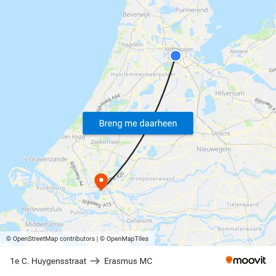 1e C. Huygensstraat to Erasmus MC map