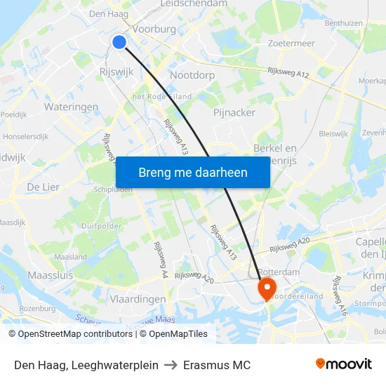 Den Haag, Leeghwaterplein to Erasmus MC map