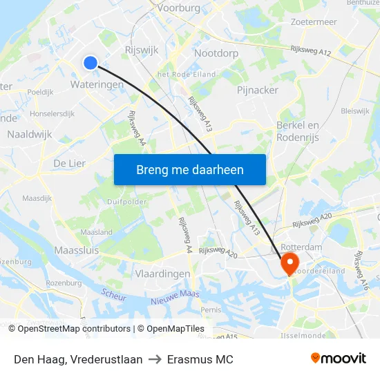 Den Haag, Vrederustlaan to Erasmus MC map