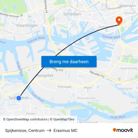 Spijkenisse, Centrum to Erasmus MC map