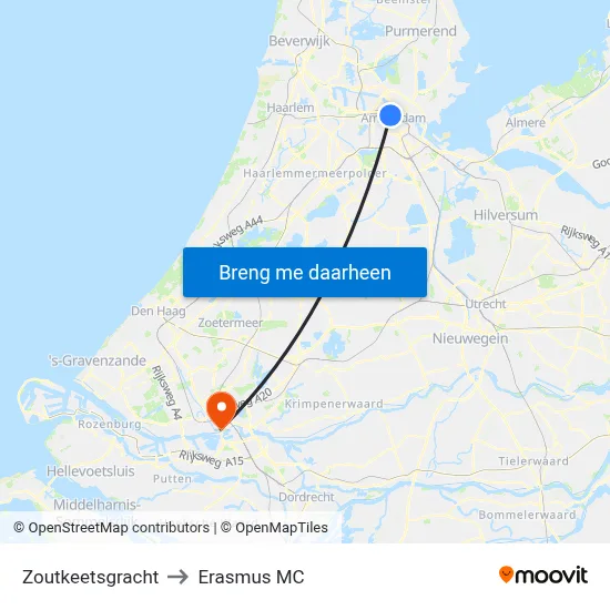 Zoutkeetsgracht to Erasmus MC map