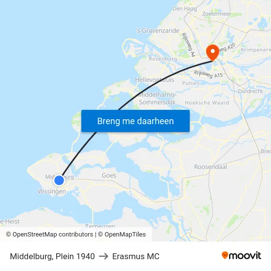 Middelburg, Plein 1940 to Erasmus MC map