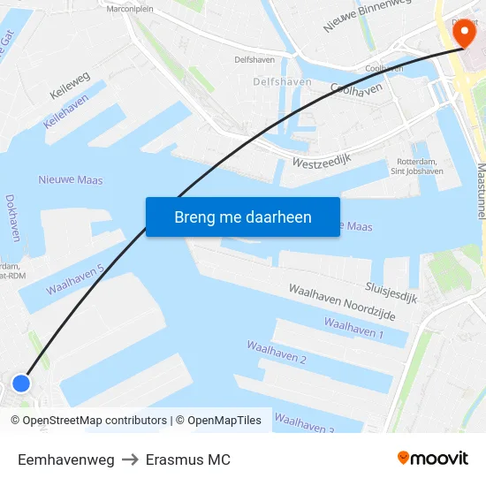 Eemhavenweg to Erasmus MC map