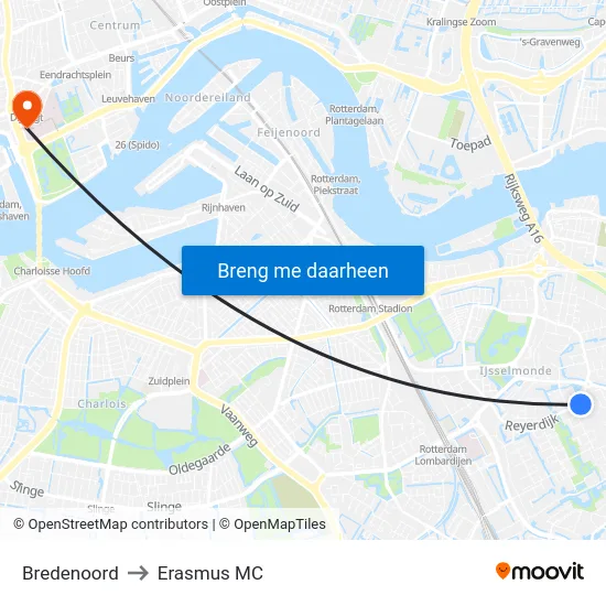 Bredenoord to Erasmus MC map