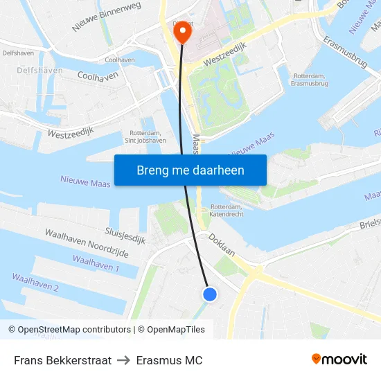 Frans Bekkerstraat to Erasmus MC map