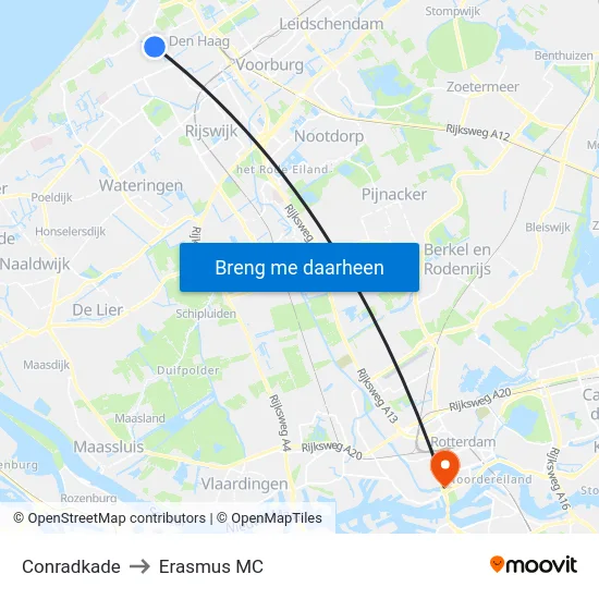 Conradkade to Erasmus MC map