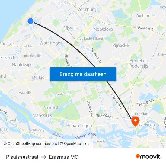 Pisuissestraat to Erasmus MC map