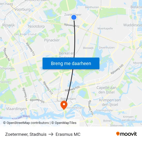 Zoetermeer, Stadhuis to Erasmus MC map