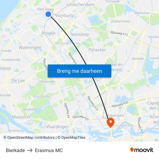 Bierkade to Erasmus MC map