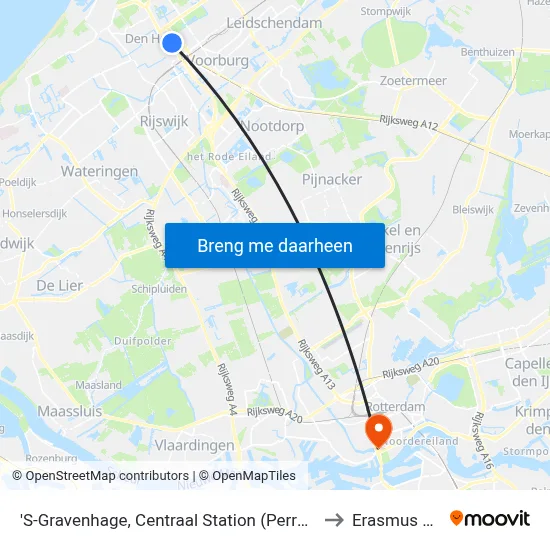 'S-Gravenhage, Centraal Station (Perron D) to Erasmus MC map