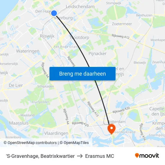 'S-Gravenhage, Beatrixkwartier to Erasmus MC map