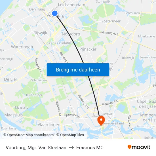 Voorburg, Mgr. Van Steelaan to Erasmus MC map