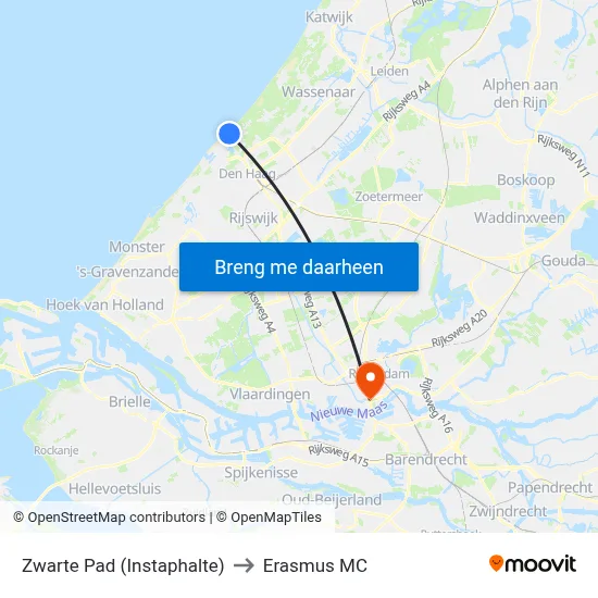 Zwarte Pad (Instaphalte) to Erasmus MC map