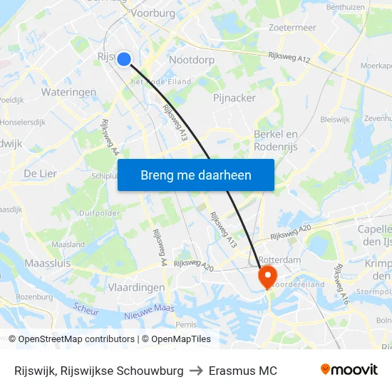 Rijswijk, Rijswijkse Schouwburg to Erasmus MC map