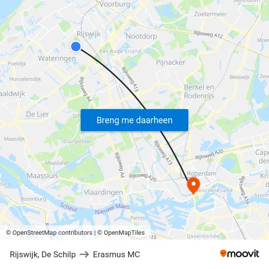 Rijswijk, De Schilp to Erasmus MC map