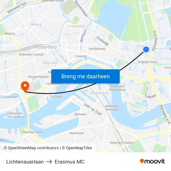 Lichtenauerlaan to Erasmus MC map